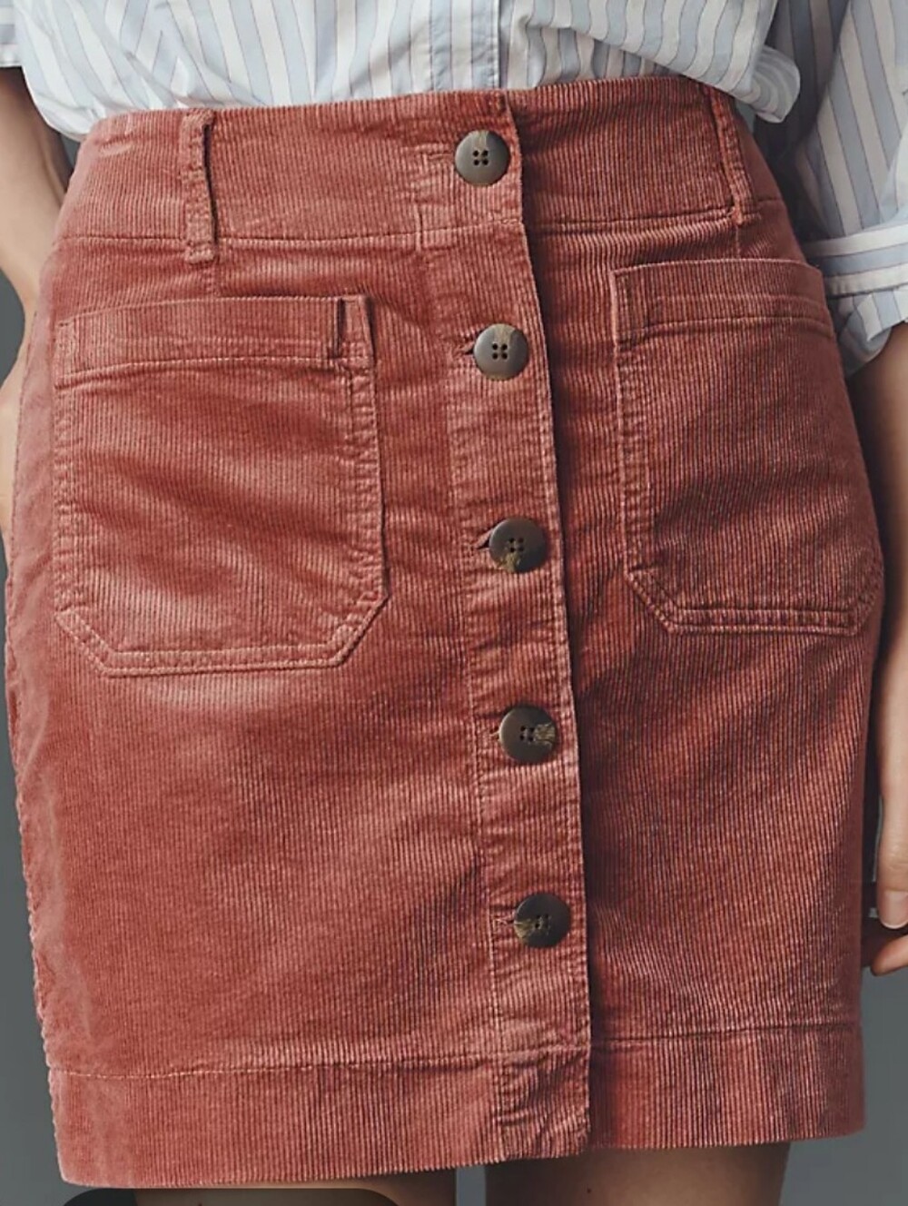 Anthropologie Maeve Colette Rust Corduroy Button-Front Mini Skirt Size Xl